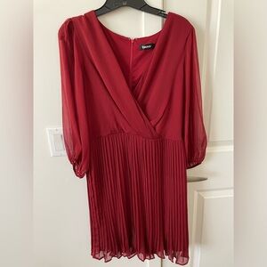 DKNY size 12 burgundy mini dress, long sleeves, v neckline